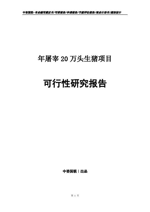 年屠宰20万头生猪项目可行性研究报告