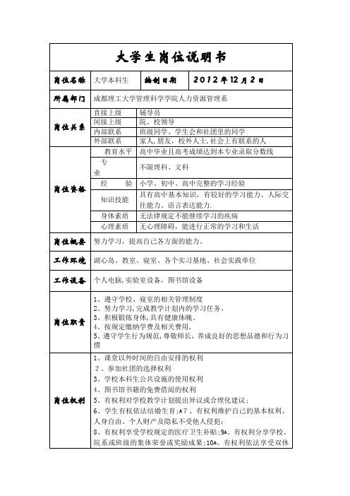 大学生岗位说明书2