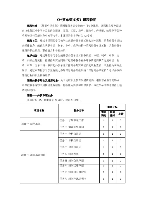 《外贸单证实务》课程说明