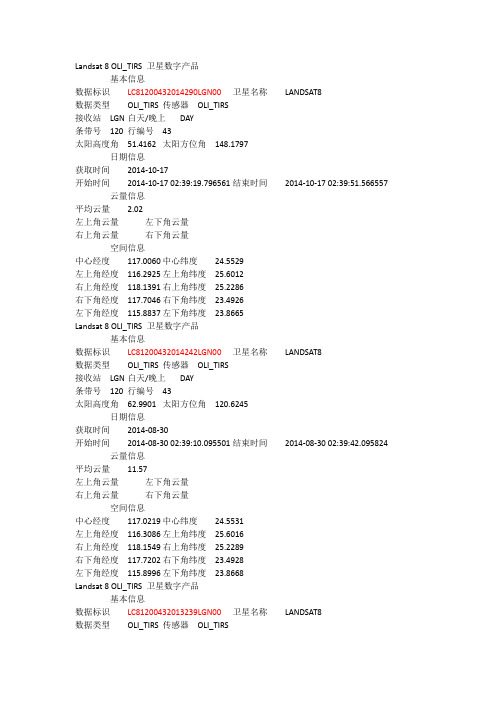 Landsat 8 OLI数据信息