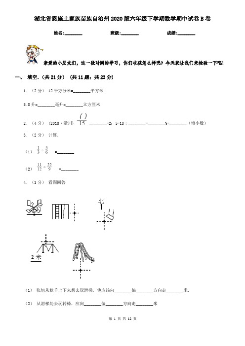 湖北省恩施土家族苗族自治州2020版六年级下学期数学期中试卷B卷