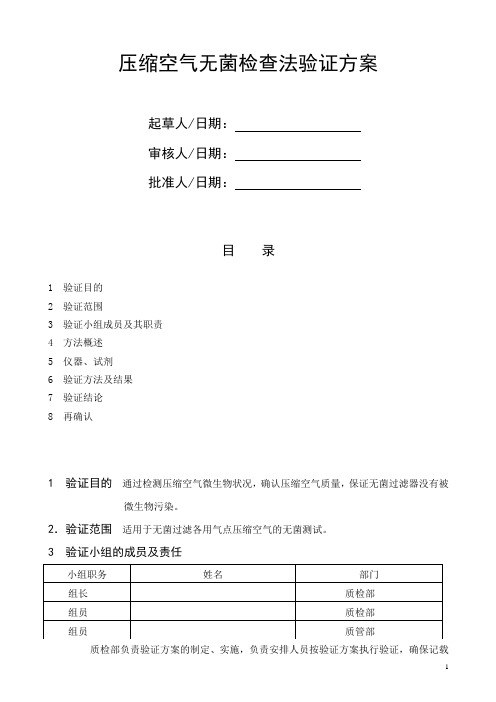 压缩空气无菌检查方法验证方案(制药有限公司)