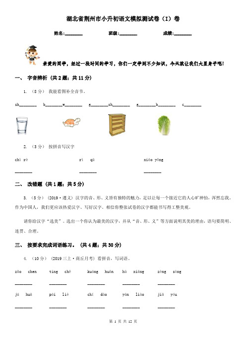湖北省荆州市小升初语文模拟测试卷(I)卷