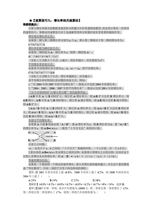 资料分析增长率相关速算法