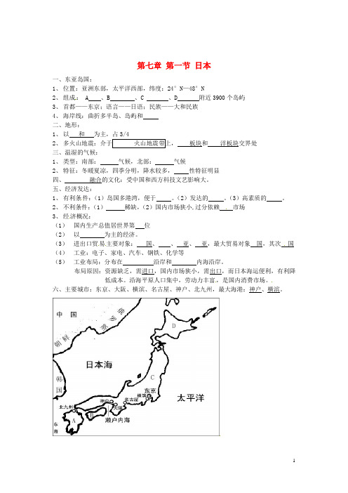 湖北省黄石市第十六中学七年级地理下册 第七章 第一节 日本练习(无答案) 新人教版