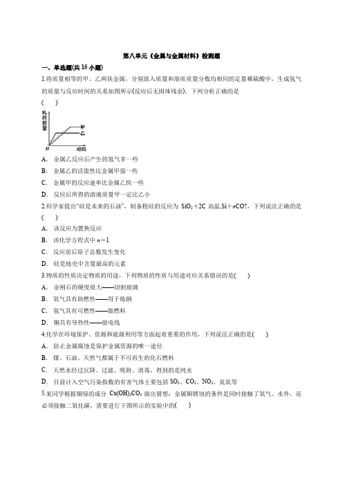 中考第一轮模拟试题人教版化学中考复习第八单元《金属与金属材料》检测题