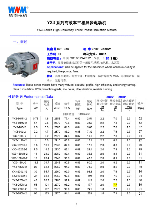 皖南电机YX3系列电机样本