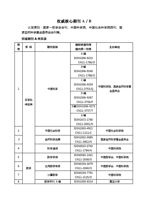 中国3校权威核心期刊AB类