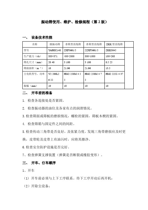 振动筛使用、维护、检修规程