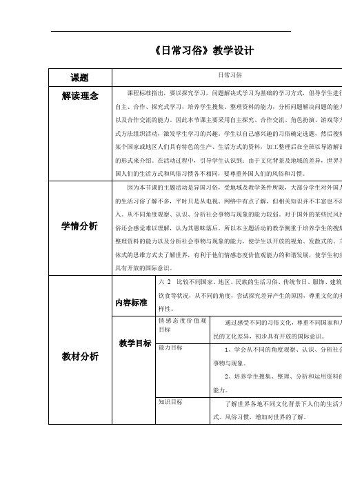 小学道德与法治_日常习俗教学设计学情分析教材分析课后反思