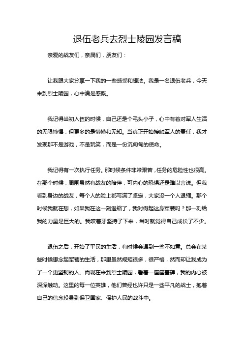 退伍老兵去烈士陵园发言稿