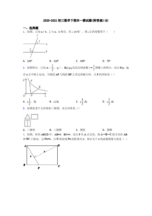 2020-2021初三数学下期末一模试题(附答案)(6)