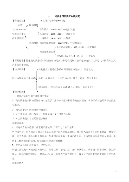 人教版高一历史必修2学案：近代中国民族工业的兴起含解析