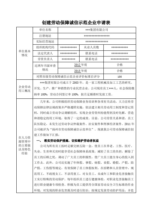 2015年度诚信示范企业申报