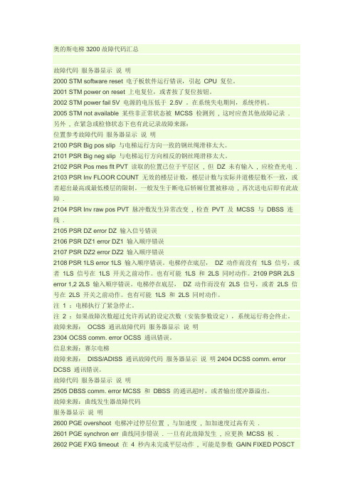 奥的斯电梯3200故障代码汇总