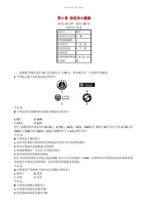 2016_2017学年高中化学第2章促进身心降过关检测新人教版选修1