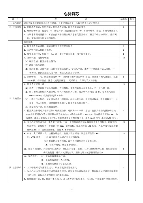 心肺复苏评分标准