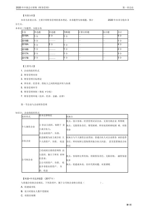 2020年中级会计师《财务管理》知识点精讲讲义第一章总论