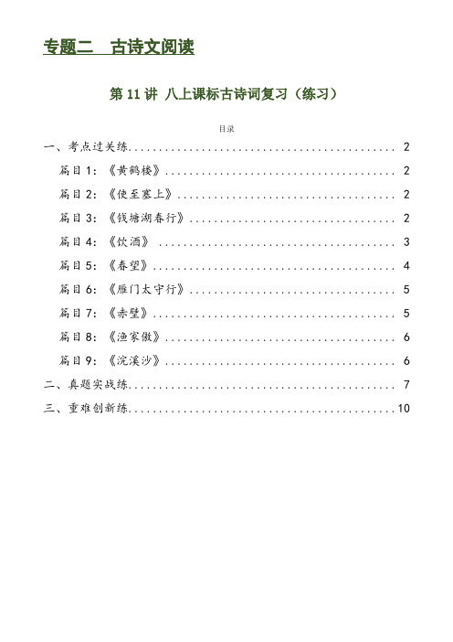 第11讲八上课标古诗词复习(练习)-2025年中考语文一轮复习讲练测(全国通用)(原卷版)