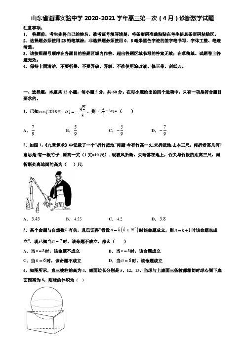 山东省淄博实验中学2020-2021学年高三第一次(4月)诊断数学试题含解析〖附13套高考模拟卷〗