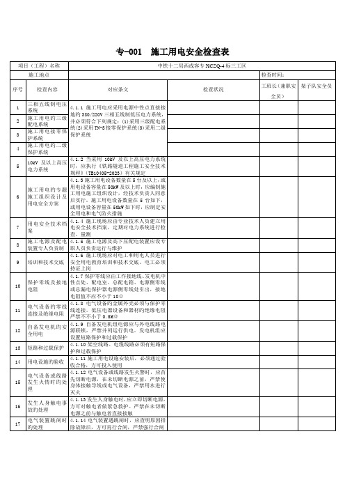 铁路工程基本作业施工安全技术规程卡控表