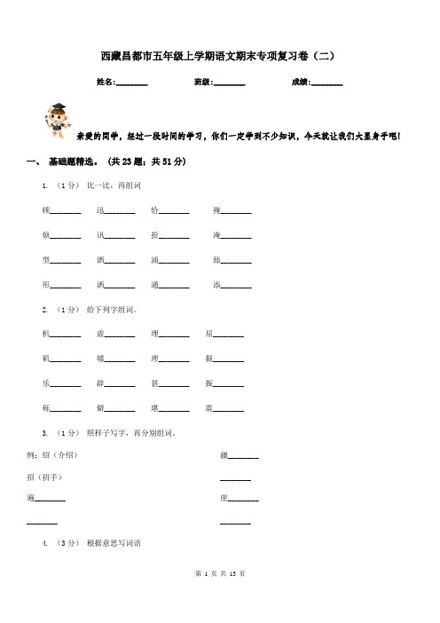 西藏昌都市五年级上学期语文期末专项复习卷(二)