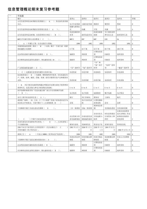 信息管理概论期末复习参考题