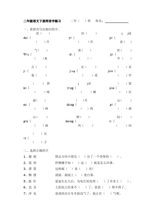 二年级语文下册同音字练习