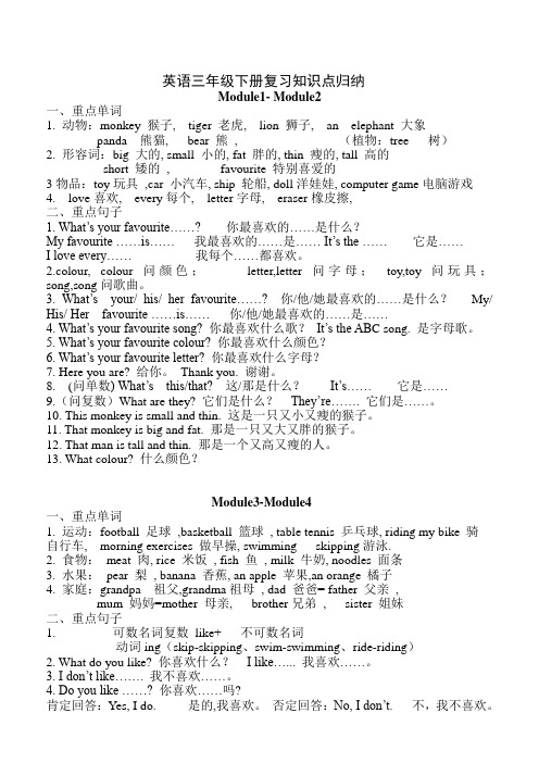 外研社三起三年级英语下册复习资料