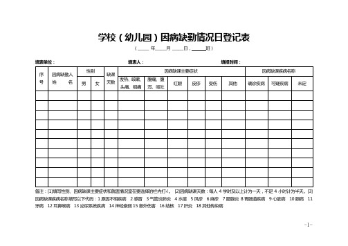 学校(幼儿园)因病缺勤情况日登记表