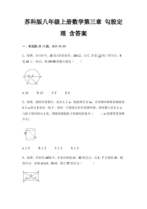 苏科版八年级上册数学第三章 勾股定理 含答案