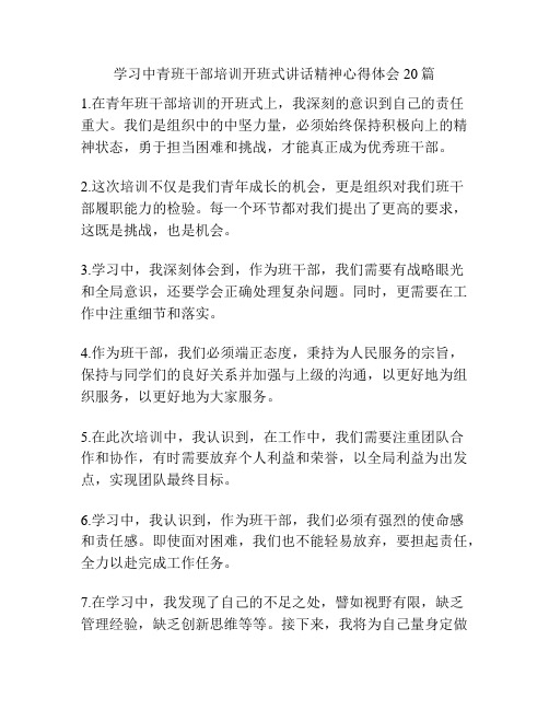 学习中青班干部培训开班式讲话精神心得体会20篇