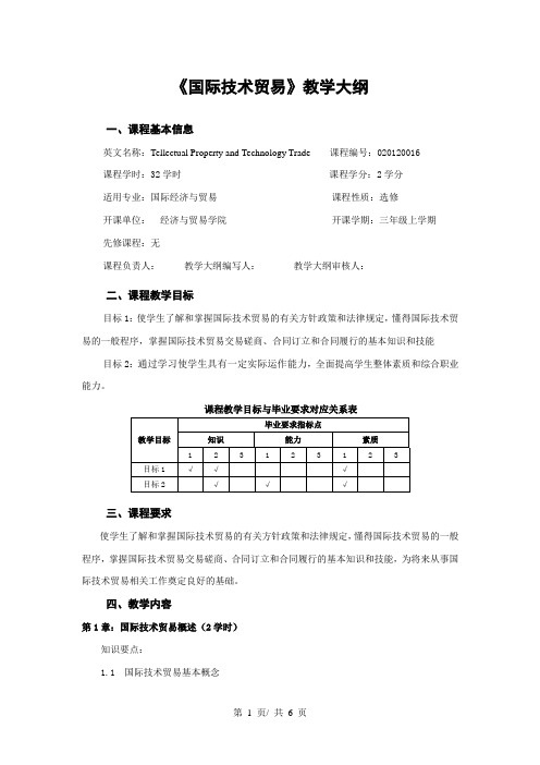 《国际技术贸易》教学大纲