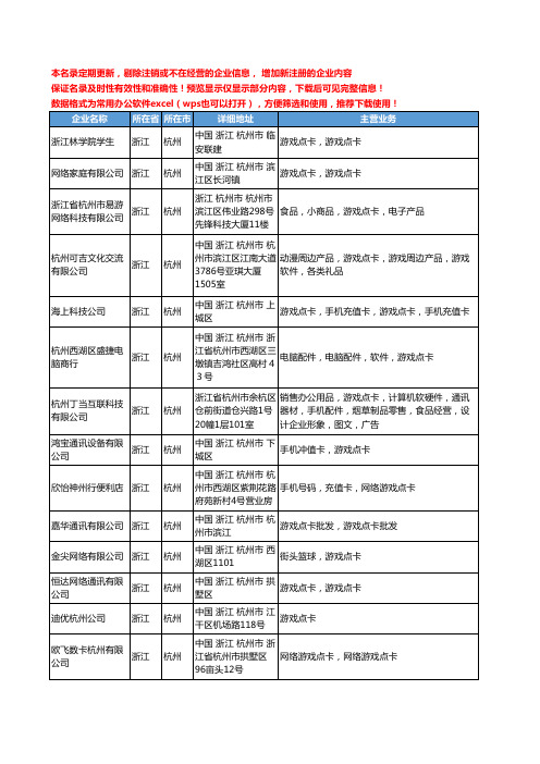 新版浙江省杭州游戏点卡工商企业公司商家名录名单联系方式大全34家