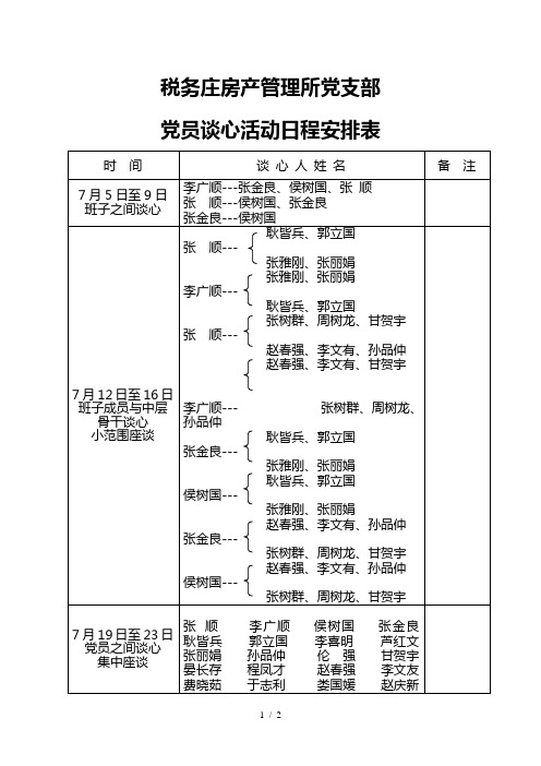 党员谈心活动日程安排表