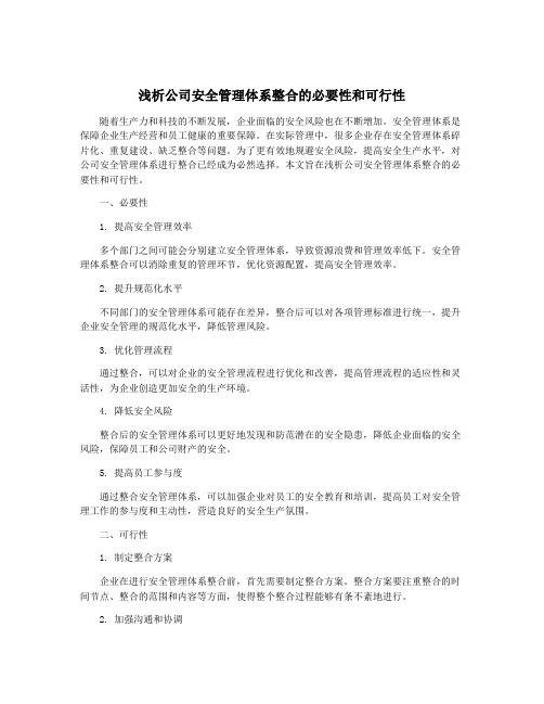 浅析公司安全管理体系整合的必要性和可行性