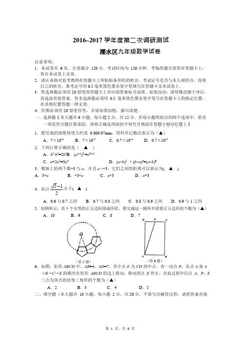 2016-2017学年江苏南京溧水区中考二模数学试卷及答案