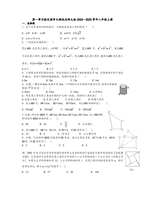 第一章勾股定理单元测试 2024—2025学年北师大版数学八年级上册