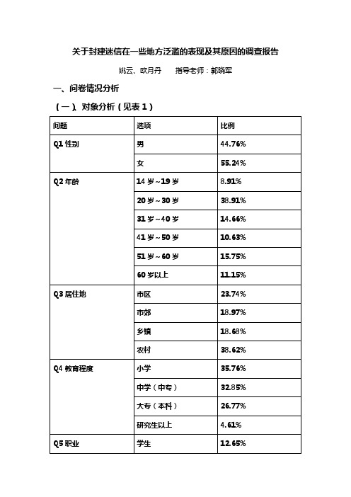 关于封建迷信在一些地方泛滥的表现及其原因的调查报告