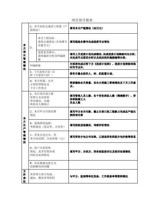 建筑施工项目月报表