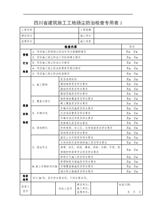 建筑施工工地扬尘防治检查专用表