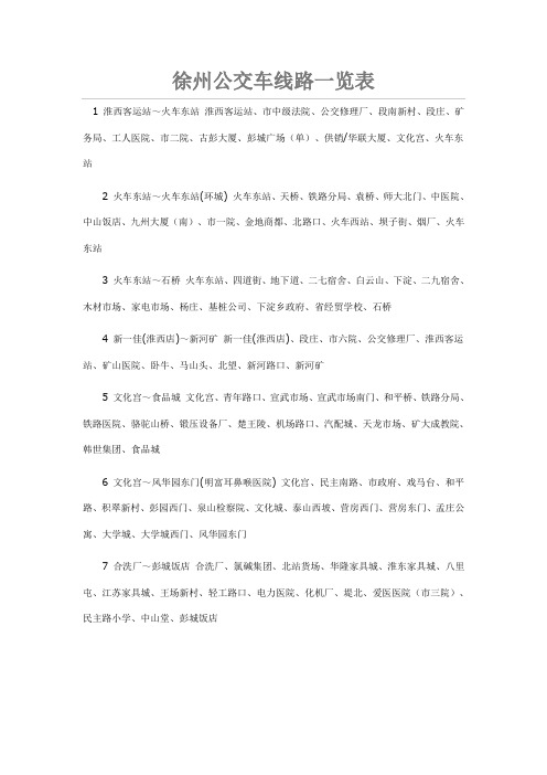 徐州公交车线路一览表