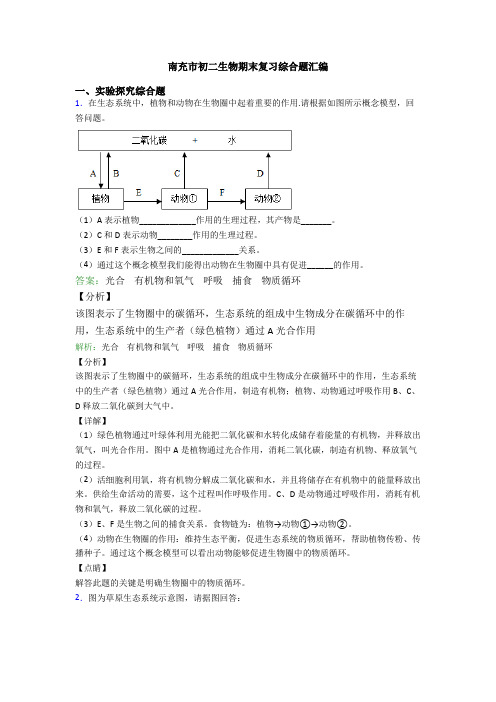 南充市初二生物期末复习综合题汇编