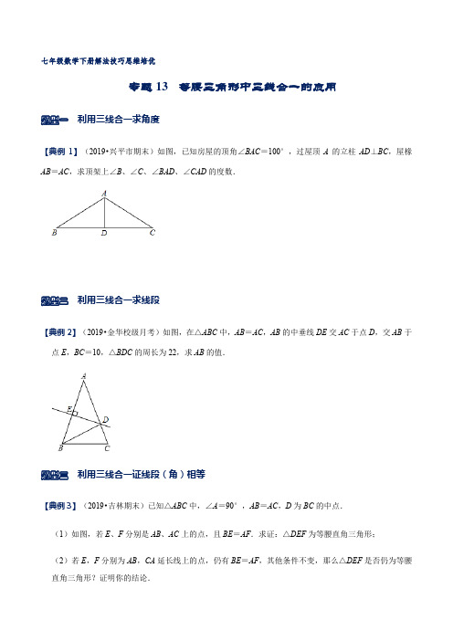 专题13 等腰三角形中三线合一的应用(原卷版)