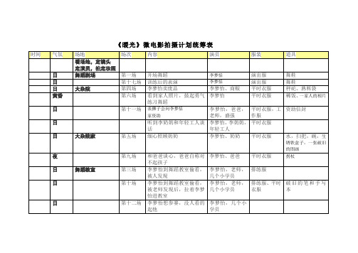 暖光微电影统筹表