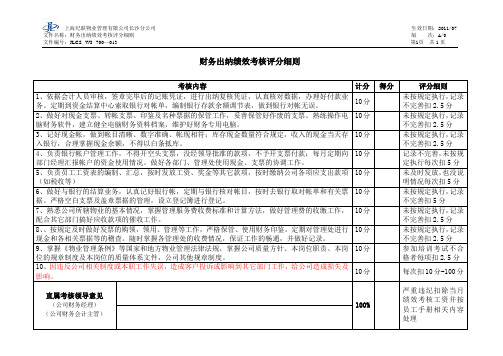 财务出纳绩效考核评分细则