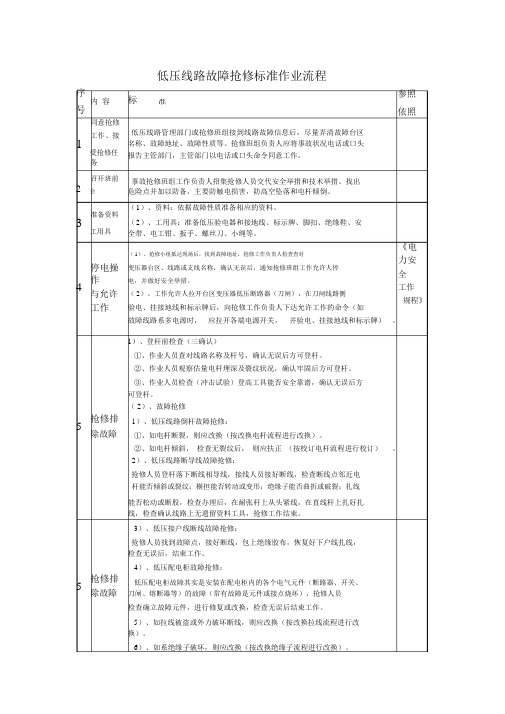 低压线路故障抢修标准作业流程