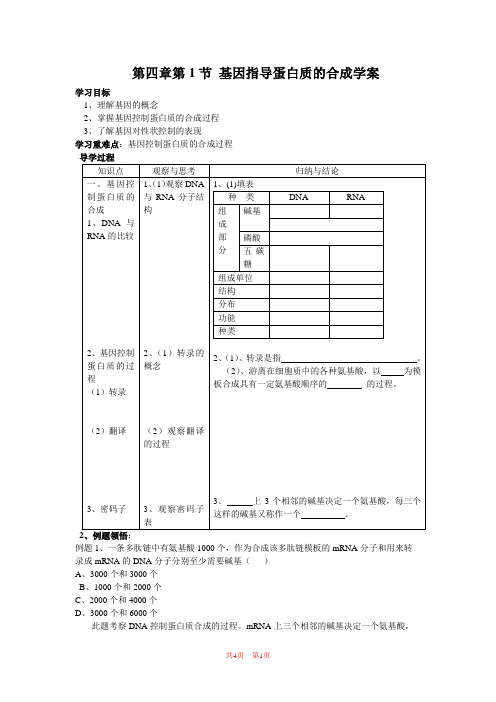 人教版高中生物必修2第四章基因的表达第一节基因指导蛋白质的合成学案1(9)