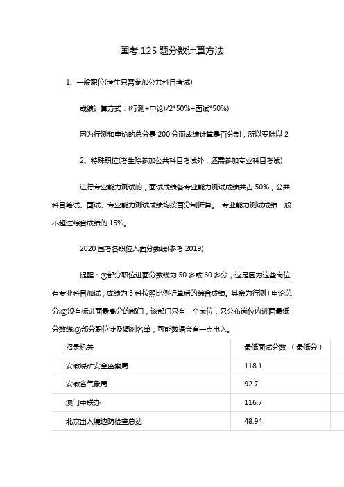 国考125题分数计算方法