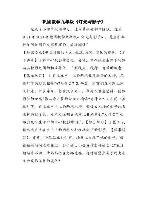 巩固数学九年级《灯光与影子》